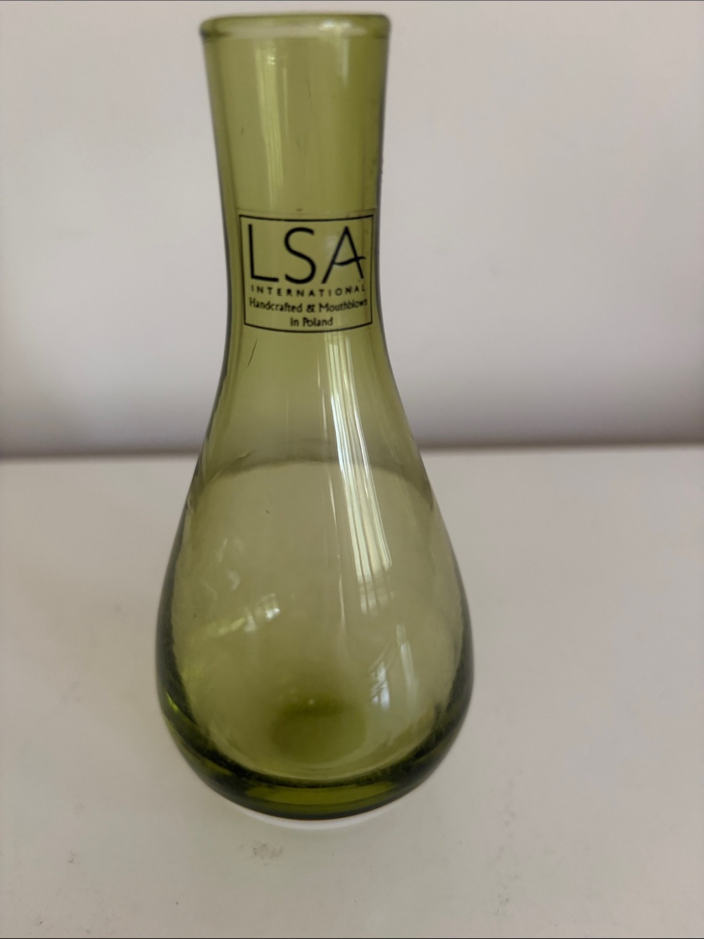 LSA Olive Green Teardrop Glass Bud Vase
